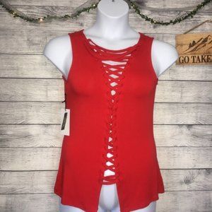 Bailey 44 Red Lace Up Reversible Top SZ L NWT